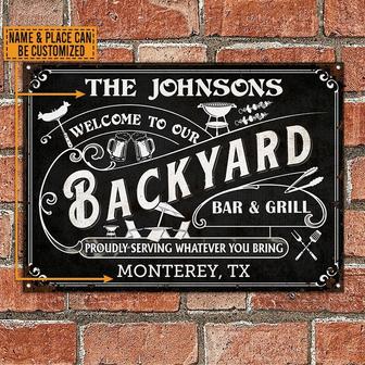 Personalized Grilling Backyard Whatever You Bring Black Custom Classic Metal Signs, Backyard BBQ Sign, Kitchen Decor, BBQ Signs Metal Signs - Thegiftio