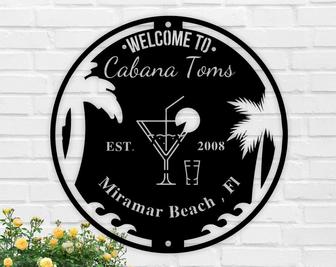 Cabana Sign-Beach Bar Sign-Personalized Bar Sign-Tiki Bar Sign-Carved Signs-Pool Signs-Custom Signs-Pool Bar-Father's Day Gift-Metal Sign - Thegiftio