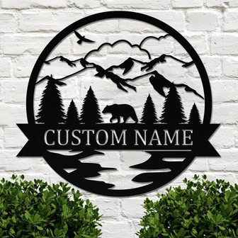 Custom bear metal sign - bear metal wall art - Nature Wall Art - Personalized Hunter Name Signs - Wildlife Wall Art -hunter cabin metal sign - Thegiftio