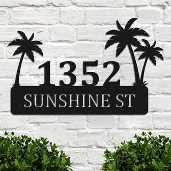 Custom Family Street address Metal sign, Personalized Metal Palm Tree Sign, farm Sign for Outdoor, Metal Wall Decor, Christmas Metal Gift - Thegiftio UK
