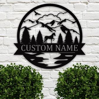 Custom Nature Wildlife Horse Metal Sign | Mountain and tree Metal Sign | Personalized metal Family/last Name Sign | Housewarming gift - Thegiftio UK