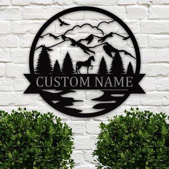 Custom Nature Wildlife Horse Metal Sign | Mountain and tree Metal Sign | Personalized metal Family/last Name Sign | Housewarming gift - Thegiftio UK