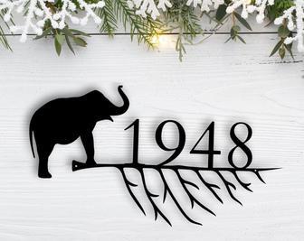 Elephant address sign-Gift for mom-housewarming gifts-address sign-Custom metal address sign-custom street address sign-rustic-wall - Thegiftio UK