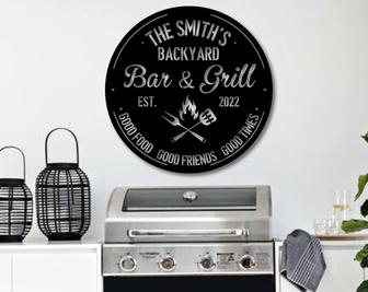 Outdoor Personalized Bar and Grill Sign-Custom Metal Signs-Metal Wall Art-Last Name Sign-Family Name Sign-Personalized Wedding Gift - Thegiftio UK