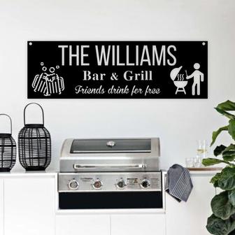 Personalized Bar & Grill Friends Drink for Free Metal Sign-Rustic BBQ Decor with Vintage Distressed Look-Meat and Beer Lover Gifts - Thegiftio
