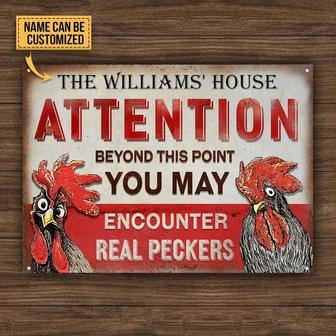 Personalized Chicken Attention Peckers Customized Classic Metal Signs - Personalized Chicken Coop Sign - Custom Chicken Coop Gift - Thegiftio