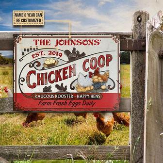 Personalized Chicken Coop Fresh Eggs Daily Red White Custom Classic Metal Chicken Coop Sign - Custom Chicken Coop Gift - Thegiftio