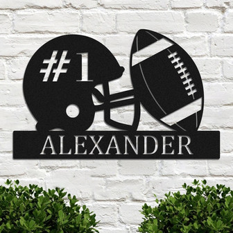 Personalized Football Name Metal Sign, Helmet With Football Metal Wall Art Decor, Custom Metal Sports Player Name Sign, Football Lover Gifts - Thegiftio