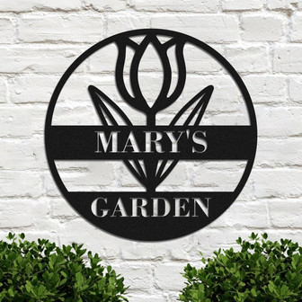 Personalized Gardener Name Metal Sign,Metal Tulip Flower Garden Sign,Custom Garden Signs, Metal Yard Art,Gardening Gifts,Yard Outdoor Decor - Thegiftio UK