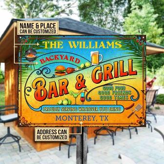 Personalized Grilling Proudly Serving You Bring Customized Classic Metal Signs| Custom Metal Patio Sign | Custom Metal Pool Sign - Thegiftio