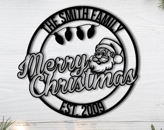 Personalized Merry Christmas Metal Sign-Christmas Tree Metal Sign-Christmas Door Hanger-Holiday Decor-Santa Metal Sign-Last Name family sign - Thegiftio UK