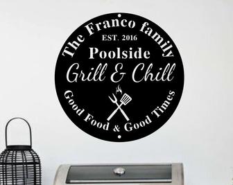 Personalized Metal Bar and Grill Sign-Personalized Bar Sign-Wedding Gift-Swimming Pool-Gifts for Men-Custom Wooden Sign-BBQ Sign