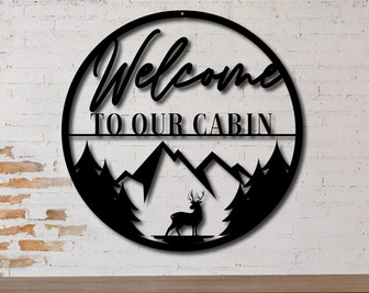 Personalized Metal Cabin Sign-Outdoor Cabin Sign-Personalized Cabin Sign-Cabin Metal Wall Art-Cabin Metal Sign-Deer Metal Wall Art-Deer Sign - Thegiftio