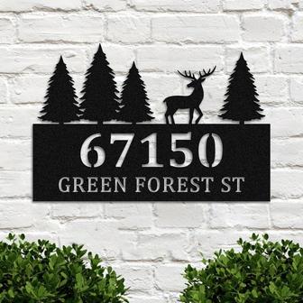 Personalized Metal Forest Address Name Sign, Custom Metal House Number Wall decor, Metal Nature Tree Plaque Wall Art decor, Front door sign - Thegiftio UK