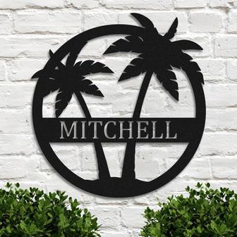 Personalized Metal Name Beach Sign Custom Metal Palm Tree Sign, Beach House Sign for Outdoor Garden Home Patio Outdoor Beach Metal Gift