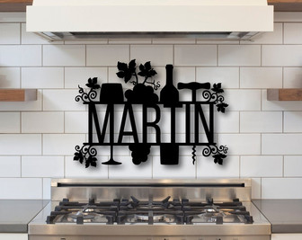 Personalized Wine Theme Sign-Custom Wine Theme Sign-Wine Sign-Metal Family Name Sign with Wine-Wine Lover Gift-Last Name Sign-Wine Decor - Thegiftio UK