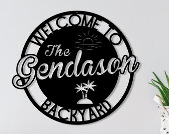Welcome To Our Backyard Sign-Wood Engraved Bar & Grill Sign-Fire Pit Sign-Personalized Outdoor Sign-Custom Plaque - Thegiftio UK