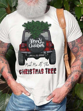 Men’s Merry Christmas Meet Me At The Christmas Tree Fit Casual Crew Neck Christmas T-shirt - Thegiftio UK