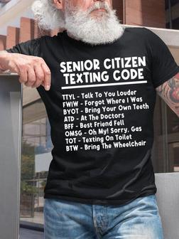 Men's Senior Citizen Texting Code Funny Graphic Print Casual Crew Neck Text Letters T-shirt - Seseable