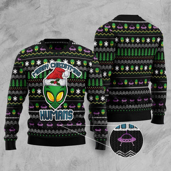 Alien Merry Christmas Humans Ugly Christmas Sweater - Thegiftio UK