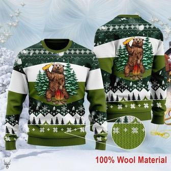 Bear Beer Campfire Green Wool Ugly Sweater Knitted Sweater Ugly Christmas Shirt, Xmas Sweater, Christmas Sweater, Ugly Christmas Sweater - Thegiftio UK