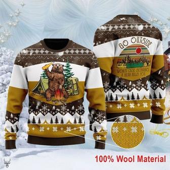 Bear Beer Campfire Yellow Wool Ugly Sweater Knitted Sweater Ugly Christmas Shirt, Xmas Sweater, Christmas Sweater, Ugly Christmas Sweater - Thegiftio UK