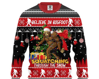 I Believe In Bigfoot Ugly Knitted Christmas Sweatshirt, Bigfoot Sasquatch Xmas Sweater, Christmas Sweater, Ugly Christmas Sweater - Thegiftio UK