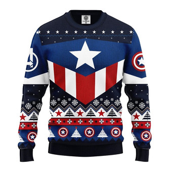 Captain US Ugly Knitted Christmas Sweatshirt, Captain Xmas Sweater, Christmas Sweater, Ugly Christmas Sweater - Thegiftio UK