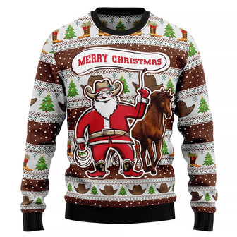 Cowboy Santa Claus Ugly Christmas Sweater - Thegiftio UK