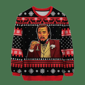 Laughing Leo Christmas Wool Ugly Knitted Christmas Sweatshirt, Xmas Sweater, Christmas Sweater, Ugly Christmas Sweater - Thegiftio UK