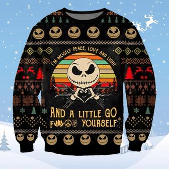 Mostly Peace Love Light A Little Go F Yourself Knitted Sweater Ugly Christmas Shirt, Xmas Sweater, Christmas Sweater, Ugly Christmas Sweater - Thegiftio UK