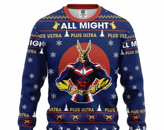 All Might Plus Ultra Ugly Knitted Christmas Sweatshirt, Plus Ultra Xmas Sweater, Christmas Sweater, Ugly Christmas Sweater - Thegiftio UK