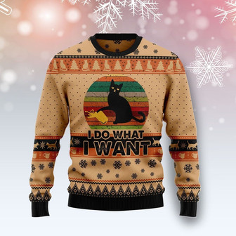 I Do What A Want Black Cat Christmas Wool Ugly Knitted Christmas Sweatshirt, Xmas Sweater, Christmas Sweater, Ugly Christmas Sweater - Thegiftio UK