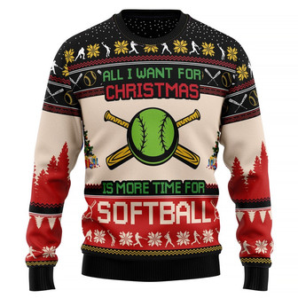 All I Want For Christmas Is More Time For Softball Ugly Christmas Sweater - Thegiftio UK