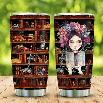 Book And Cat In My Heart Stainless Steel Tumbler 20Oz - Thegiftio UK
