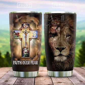 Faith Over Fear Lion Stainless Steel Tumbler 20Oz - Thegiftio UK