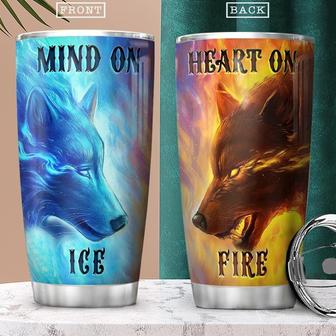 Fire And Ice Wolves Stainless Steel Tumbler 20Oz - Thegiftio UK