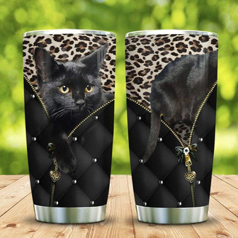 Leather Style Black Cat Climb Stainless Steel Tumbler 20Oz - Thegiftio