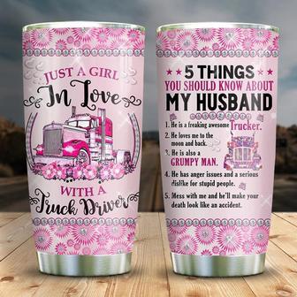 Love Truck Driver Pink Metal Style Stainless Steel Tumbler 20Oz - Thegiftio UK