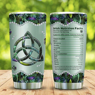 Metal Style Irish Nutrition Facts Stainless Steel Tumbler 20Oz - Thegiftio UK