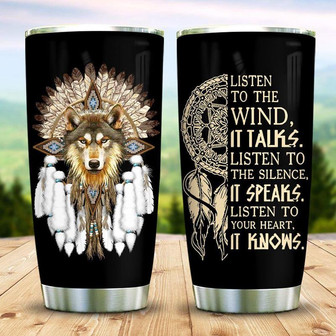 Native Wolf Dreamcatcher Stainless Steel Tumbler 20Oz - Thegiftio UK