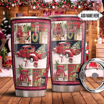 Red Truck Christmas Personalzied Stainless Steel Tumbler 20Oz - Thegiftio UK