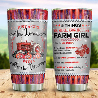 Tractor Driver Wife Red Steel Style Stainless Steel Tumbler 20Oz - Thegiftio UK