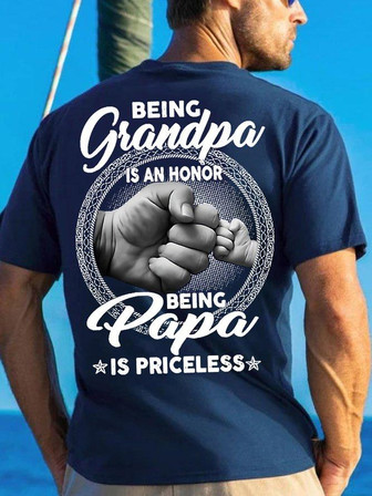 Men's Being Grandpa Ia An Honor Being Papa Is Priceless Funny Graphic Print Loose Text Letters Casual T-shirt - Thegiftio UK