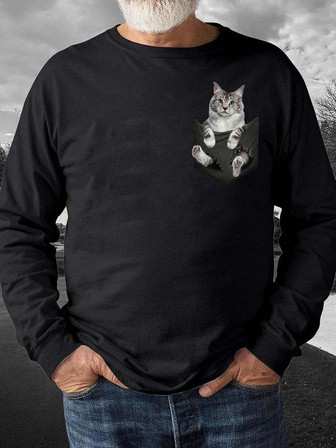 Men’s Cat In The Pocket Pattern Casual Animal Sweatshirt - Thegiftio UK