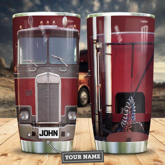Big Red Truck Vintage Personalized Stainless Steel Tumbler 20Oz - Thegiftio