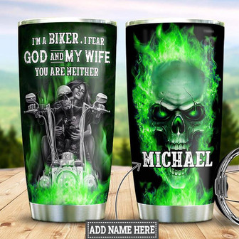 Biker Skull Personalized Stainless Steel Tumbler 20Oz - Thegiftio UK