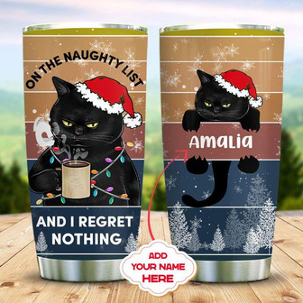 Black Cat Christmas Personalized Stainless Steel Tumbler 20Oz - Thegiftio
