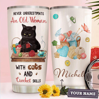 Black Cat Crochet Personalized Stainless Steel Tumbler 20Oz - Thegiftio