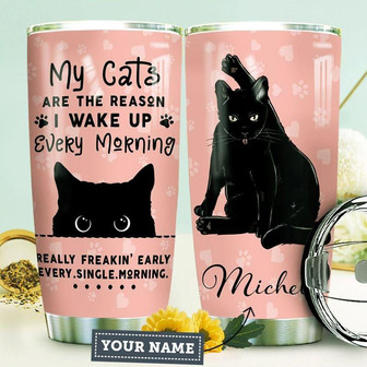 Black Cat Personalized Stainless Steel Tumbler 20Oz - Thegiftio